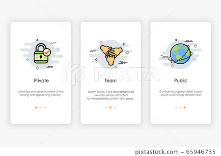 Onboarding screens design in security and access control concept. Onboarding screens design in security and access control concept. 65946735