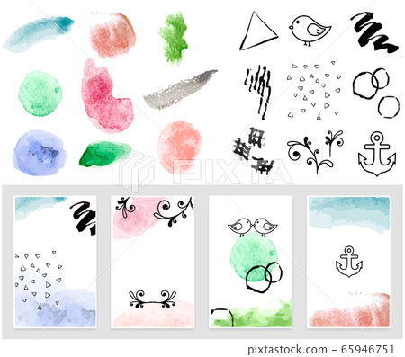 Art set of modern decor prints set abstract - Parts of set watercolor background. 65946751