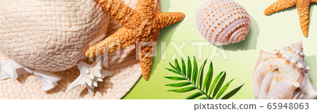 Summer concept with a straw hat and starfish 65948063