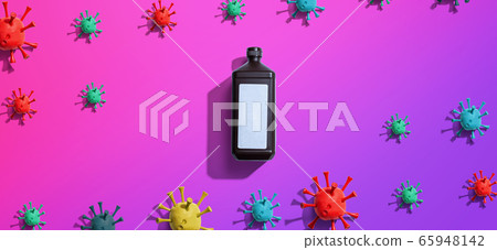 Covid-19 theme with a bottle of sanitizer Covid-19 theme with a bottle of sanitizer 65948142