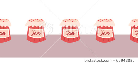 Strawberry jam seamless vector border. Repeating pattern with strawberry preserve jars. Use for Strawberry jam seamless vector border. Repeating pattern with strawberry preserve jars. Use for 65948883