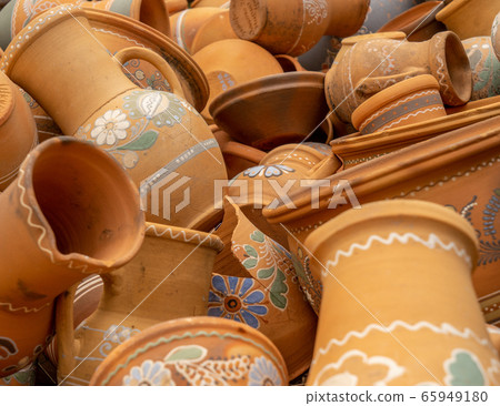 Traditional Ukrainian pottery with patterns and Traditional Ukrainian pottery with patterns and 65949180