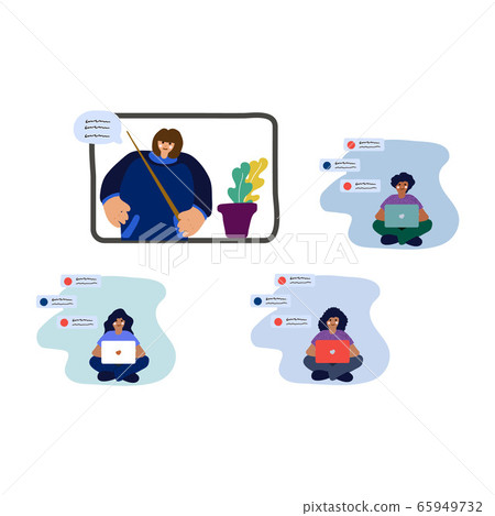 Illustration of a flat education design concept. Distant education. Children study from home. Online education, training and courses, investment in education, vector illustration. Illustration of a flat education design concept. Distant education. Children study from home. Online education, training and courses, investment in education, vector illustration. 65949732