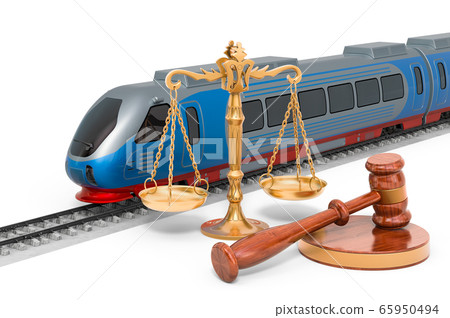 Train with wooden gavel and scales of justice - Stock Illustration ...