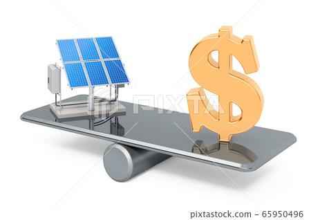 Solar panels and Dollar symbol. Balance concept Solar panels and Dollar symbol. Balance concept 65950496