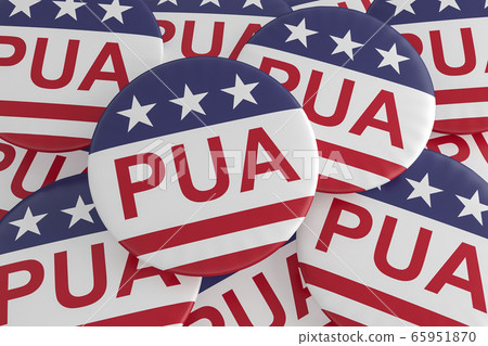 Pile of PUA Buttons With US Flag, 3d illustration Pile of PUA Buttons With US Flag, 3d illustration 65951870