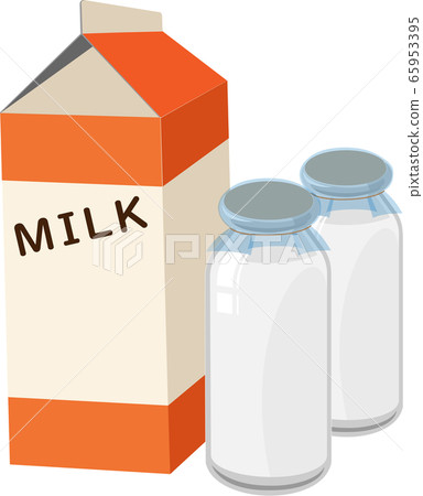 紙包裡的牛奶和牛奶瓶的插圖 65953395