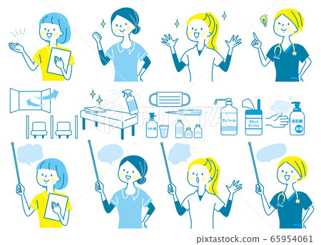 Young woman doctor nurse chiropractor lab coat facial expression set Young woman doctor nurse chiropractor lab coat facial expression set 65954061