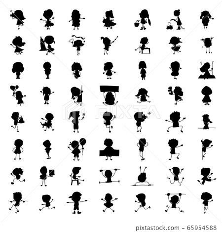 hand drawing abstract cartoon silhouette kids in hand drawing abstract cartoon silhouette kids in 65954588