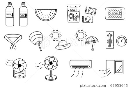 Heat stroke countermeasure set Hand-drawn line drawing 65955645