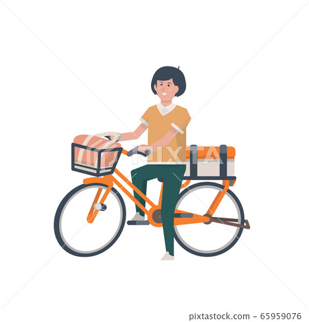 一個騎自行車的女人[騎自行車，購物，購物，通勤，送貨]插圖 65959076
