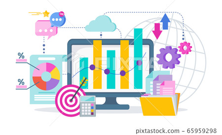 Digital marketing concept banner. Computer and documents. 65959298