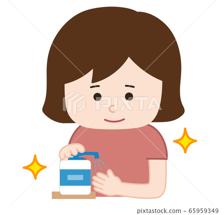 Illustration of a woman using antiseptic solution Illustration of a woman using antiseptic solution 65959349