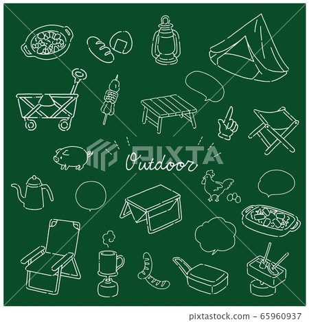 簡單和可愛的露營材料的插圖集 簡單和可愛的露營材料的插圖集 65960937