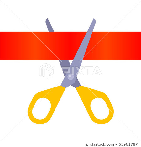 to rediscover the red ribbon with scissors on a white background. opening a new enterprise. flat vector illustration. to rediscover the red ribbon with scissors on a white background. opening a new enterprise. flat vector illustration. 65961787