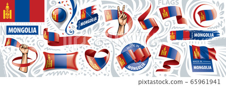 Vector set of the national flag of Mongolia in various creative designs 65961941