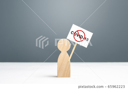 A person with calling to stop quarantine prohibitory measures. The result of a hybrid information war and the manipulation of facts. Conspiracy theories followers. Denial of the existence of the virus 65962223