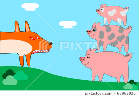fairy tale Three Little Pigs with wolf. cartoon vector illustrations.  65962926