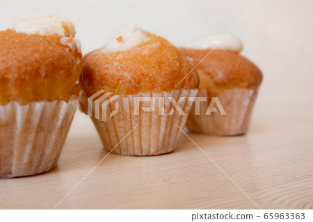 Muffin cakes dessert closeup view. Soft focus and 65963363