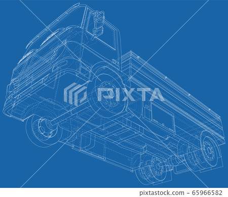 Vector Wire-frame isolated Flatbed truck on background. Vector rendering of 3d Vector Wire-frame isolated Flatbed truck on background. Vector rendering of 3d 65966582