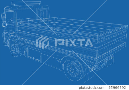 Flatbed truck vector illustration. Wire-frame line isolated. Vector rendering of 3d Flatbed truck vector illustration. Wire-frame line isolated. Vector rendering of 3d 65966592