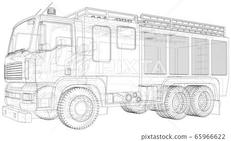 Fire Engine vector. Fire truck Wire-frame line isolated. Vector rendering of 3d Fire Engine vector. Fire truck Wire-frame line isolated. Vector rendering of 3d 65966622
