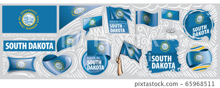 Vector set of flags of the American state of South Dakota in different designs 65968511