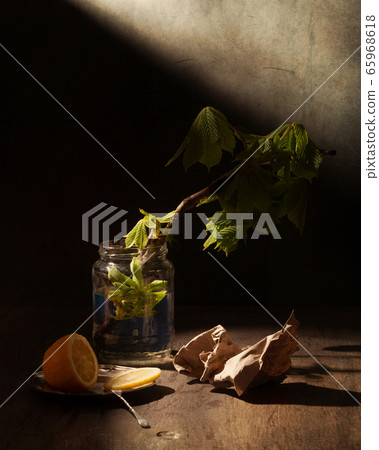 Traditional still life with a chestnut branch and 65968618