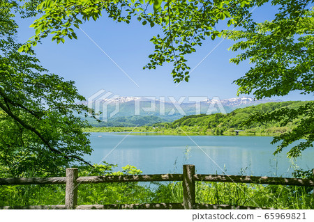 Kamafusa dam Zao mountain range rural landscape 65969821