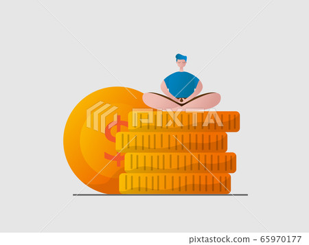 man relax sitting meditation on stack of money man relax sitting meditation on stack of money 65970177
