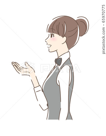 Side Profile Of A Woman Smiling And Holding Out Stock Illustration