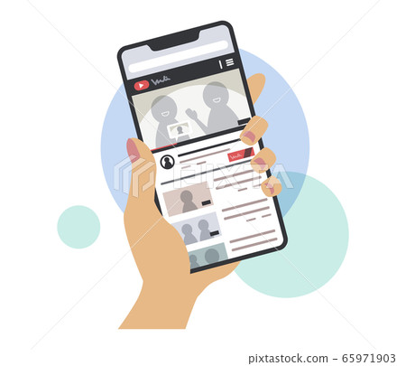 Watch the video site on your smartphone Illustration at hand, brown, without main line 65971903