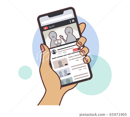 Watch video site on smartphone Illustrations at hand, brown, with main line 65971905