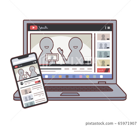 筆記本電腦和智能手機（視頻站點屏幕）的插圖，可用主線 65971907