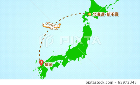 Illustration explaining simple airplane movement (from New Chitose to Fukuoka) Illustration explaining simple airplane movement (from New Chitose to Fukuoka) 65972345