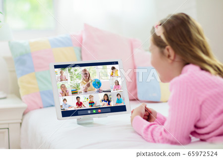 Online remote learning. School kids with computer. Online remote learning. School kids with computer. 65972524