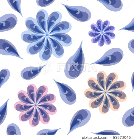 Stylish pattern of transparent flowers and petals. Summer fresh pattern in blue pastel colors. Vector Stylish pattern of transparent flowers and petals. Summer fresh pattern in blue pastel colors. Vector 65973046