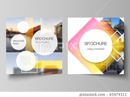 The minimal vector illustration of editable layout of two square format covers design templates for brochure, flyer, magazine. Creative trendy style mockups, blue color trendy design backgrounds. 65974311