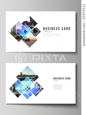 The minimalistic abstract vector illustration of the editable layout of two creative business cards design templates. Creative trendy style mockups, blue color trendy design backgrounds. 65974312