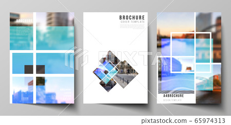 The vector layout of A4 format modern cover mockups design templates for brochure, magazine, flyer, booklet, annual report. Creative trendy style mockups, blue color trendy design backgrounds. 65974313