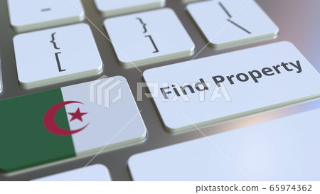 Find Property text and flag of Algeria on the keyboard. Online real estate service related conceptual 3D rendering 65974362