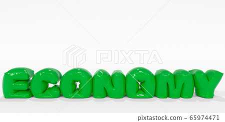 Deflating inflatable green ECONOMY word. Crisis related conceptual 3D rendering 65974471