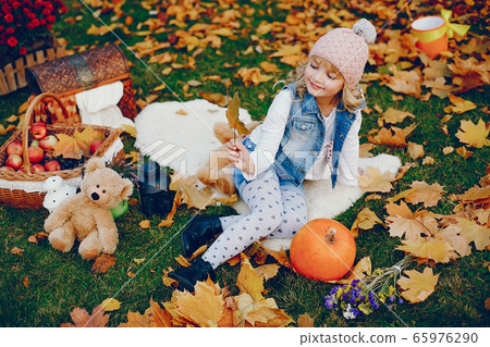 Cute little girl in a autumn park 65976290