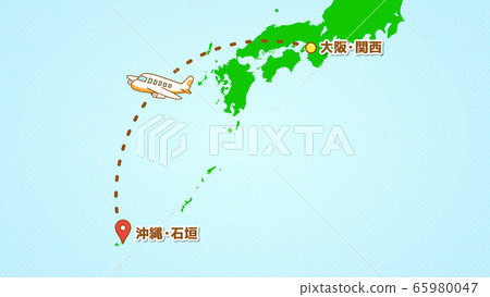 插圖說明簡單的飛機運動(從關西到石垣) 插圖說明簡單的飛機運動(從關西到石垣) 65980047
