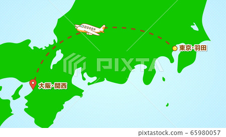 Illustration explaining simple airplane movement (from Haneda to Kansai) Illustration explaining simple airplane movement (from Haneda to Kansai) 65980057