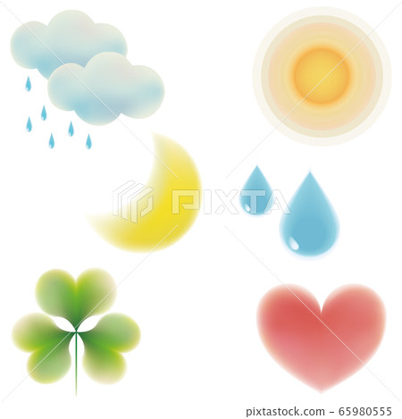 Illustration material (rain, heart, moon, trefoil, sun) Illustration material (rain, heart, moon, trefoil, sun) 65980555
