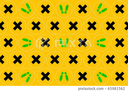 Footprint sign for warning to keep social distance between each other to protect Coronavirus (CoVID-19). 65981562