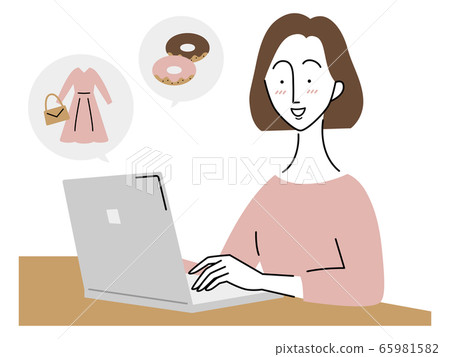 婦女享受在線購物 婦女享受在線購物 65981582