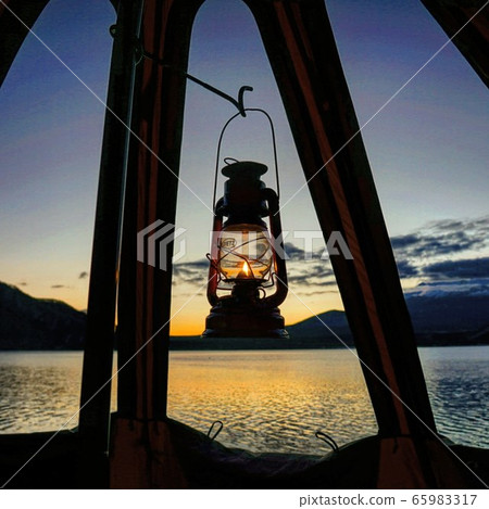 Lake Motosu lantern camp before dawn Lake Motosu lantern camp before dawn 65983317