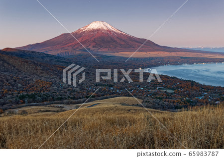 Mt.Fuji and Lake Yamanaka at dawn from Mt. 65983787